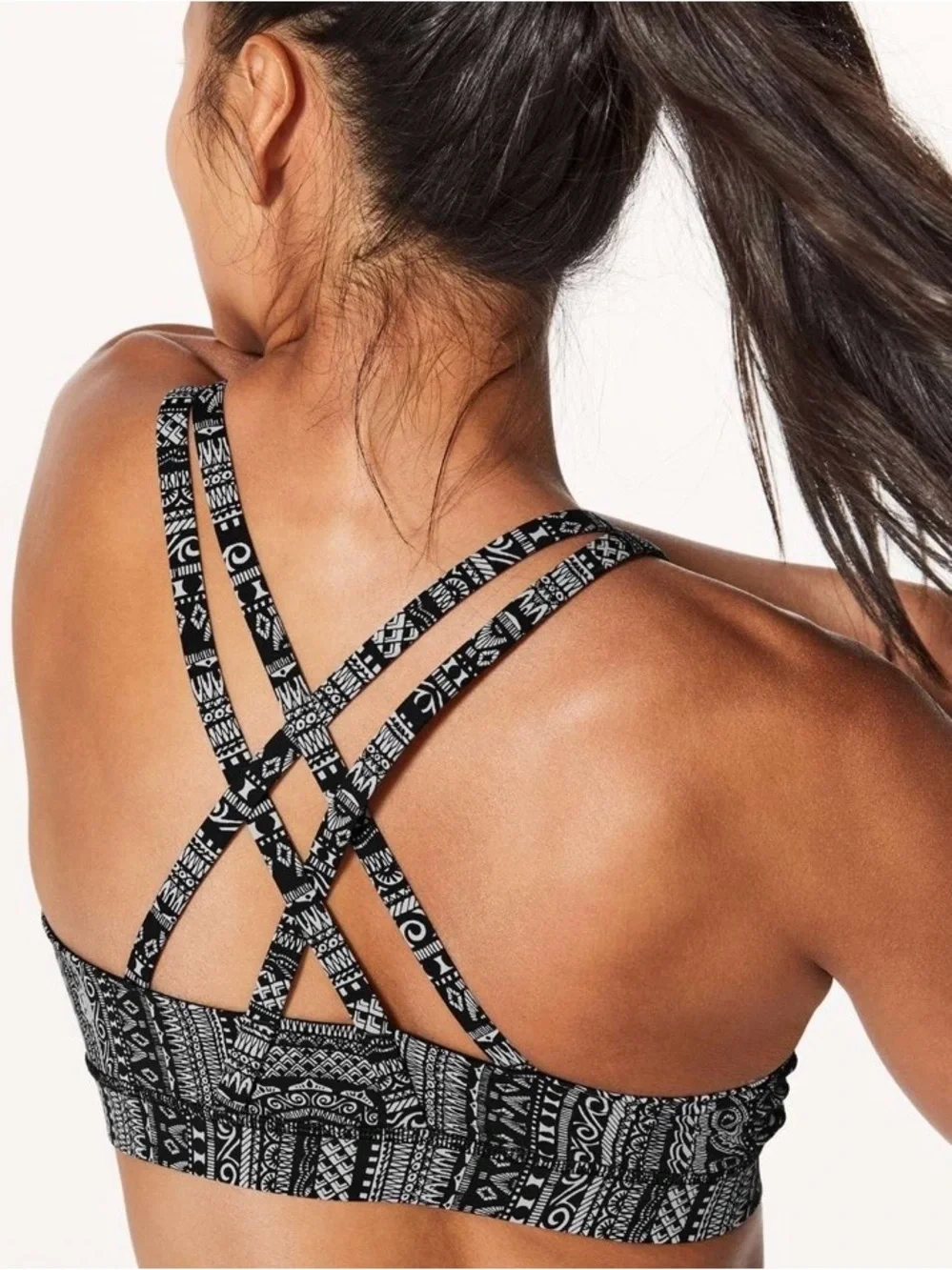 Lululemon Energy Bra Entwined Ice Grey Black Geo Print
